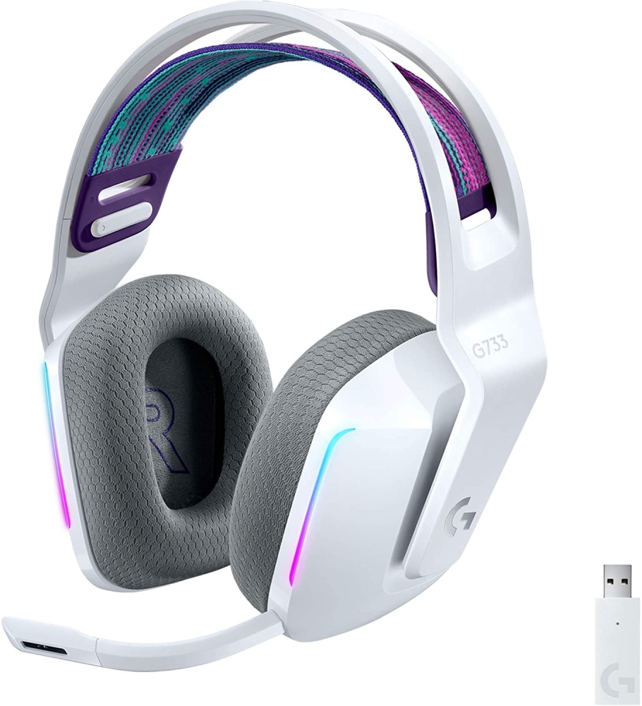 Слушалки Logitech G733 Wireless Headset Lightsync RGB Lightspeed Wireless PRO-G 40 mm Drivers DTS Headphone:X 2.0 Surround Blue Voice Microphone 278 g White