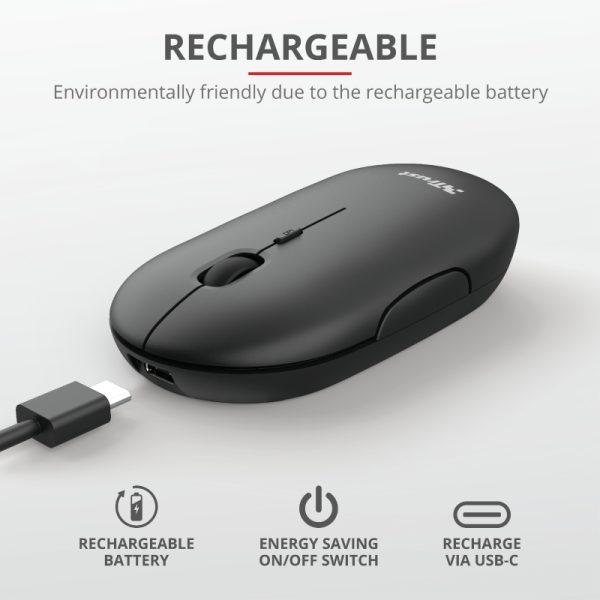 Мишка TRUST Puck Wireless & BT Rechargeable Mouse Black - Image 7