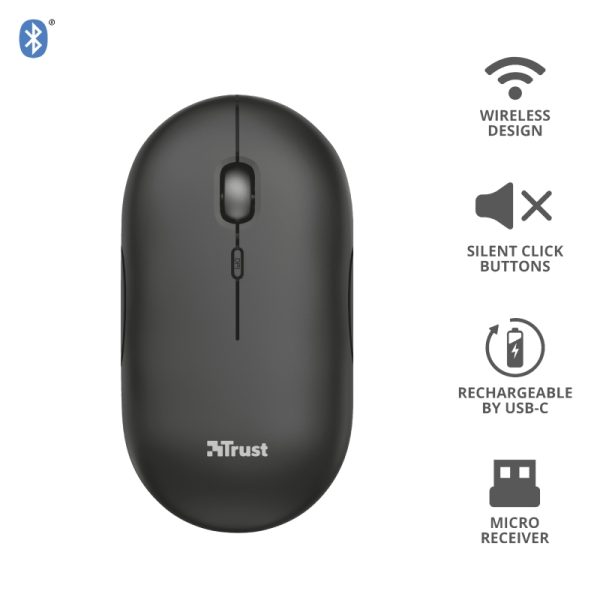 Мишка TRUST Puck Wireless & BT Rechargeable Mouse Black - Image 8