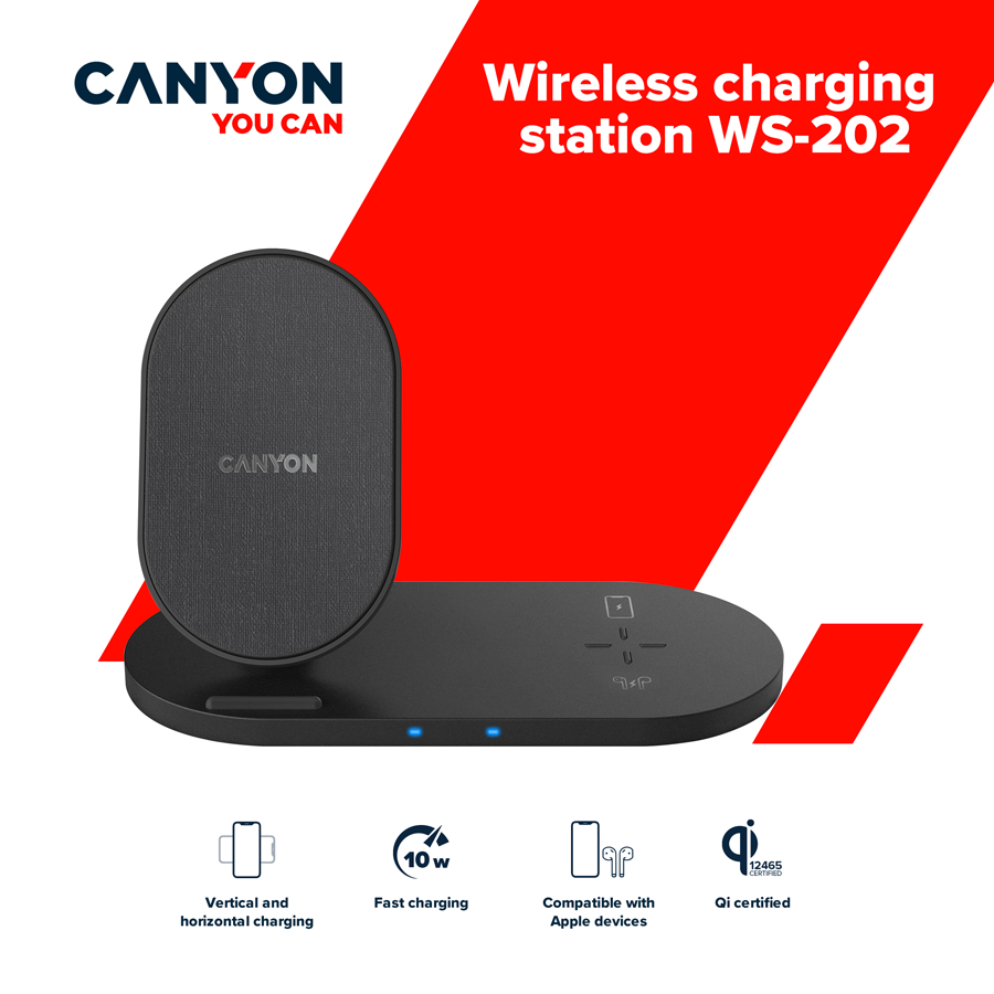 Wireless charger Canyon WS-202 10W 2in1 Black (CNS-WCS202) - Image 4