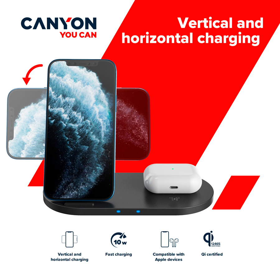 Wireless charger Canyon WS-202 10W 2in1 Black (CNS-WCS202) - Image 5