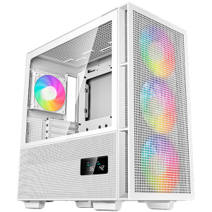 DeepCool CH560 Digital WH Mid Tower Mini-ITX/Micro-ATX/ATX/E-ATX 1xUSB3.0 1xType-C 1xAudio 3x140mm+1x120mm Pre-Installed ARGB Fans Hybrid Tempered Glass And Mesh Side Panel Dual-Status Digital Display GPU Support Arm Mesh Front Panel White