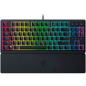 Razer Ornata V3 Tenkeyless Low Profile Gaming Keyboard US Layout 8 Razer Chroma™ RGB Lighting Zones Dedicated Media Keys UV-coated ABS Keycaps 1000 Hz Ultrapolling Durable spill-resistant design Braided fiber cable