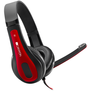 CANYON HSC-1 basic PC headset with microphone combined 3.5mm plug leather pads Flat cable length 2.0m 160*60*160mm 0.13kg Black-red