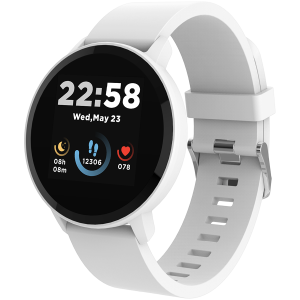 CANYON Lollypop SW-63 Smart watch 1.3inches IPS full touch screen Round watch IP68 waterproof multi-sport mode BT5.0 compatibility with iOS and android Silver white Host: 25.2*42.5*10.7mm Strap: 20*250mm 45g