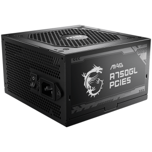 MSI MAG A750GL PCIE5 750W 80 Plus Gold ATX Form Factor 100~240 Vac Input Voltage 47Hz ~ 63Hz Input Frequency 120 mm Fan 140 x 150 x 86mm Active PFC OCP OVP OPP OTP SCP UVP ATX 2xEPS 4XPCi-E 8xSATA 4xMOLEX 1xFDD
