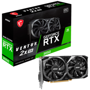 MSI Video Card Nvidia GeForce RTX 3050 VENTUS 2X XS 8G OC 8GB GDDR6 128bit Boost: 1807 MHz 2560 CUDA Cores PCIe 4.0 1x DP 1.4a 1xHDMI 2.1a 1xDL-DVI-D RAY TRACING Dual Fan 500W 3Y