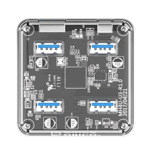 Orico хъб USB3.0 HUB 4 port transparent, 1m cable - MH4U-U3-10-CR