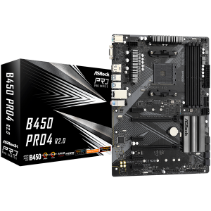 ASROCK Main Board Desktop B450 PRO4 (B450 AM4 4xDDR4 HDMI/DP/D-Sub 2 PCIe 3.0 x16 4 PCIe 2.0 x1 2xM.2 6 SATA3 1x USB-C 2xUSB 2.0 5x USB 3.2 1xCOM Port Header ATX Retail)