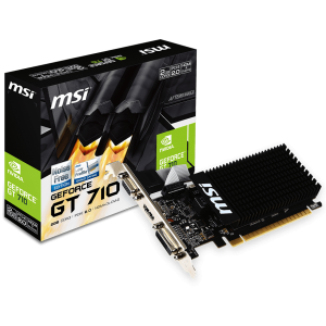 MSI NVIDIA GeForce GT 710 2048MB DDR3 64-bit 12.8 GB/s 1600 Mbps Effective Memory Speed 954 MHz Clock PCI Express 2.0 HDMI 1.4 Dual-link DVI-D D-Sub 300W Recommended PSU