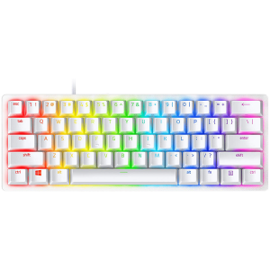 Razer Huntsman Mini White Linear Optical Switch size 60% RGB Chroma Doubleshot PBT Keycaps Standard Bottom Row Layout Fully programmable keys with on-the-fly macro recording 1000 Hz Ultrapolling Aluminum construction