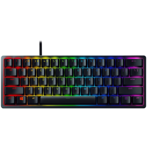 Razer Huntsman Mini - Clicky Optical (Purple Switch) - US - Black Gaming Keyboard Razer™ Optical Switches size 60% RGB Chroma Doubleshot PBT Keycaps With Side-Printed Secondary Functions Standard Bottom Row Layout Fully programmable keys with on-the-fly macro recording 1000 Hz Ultrapolling Aluminum construction