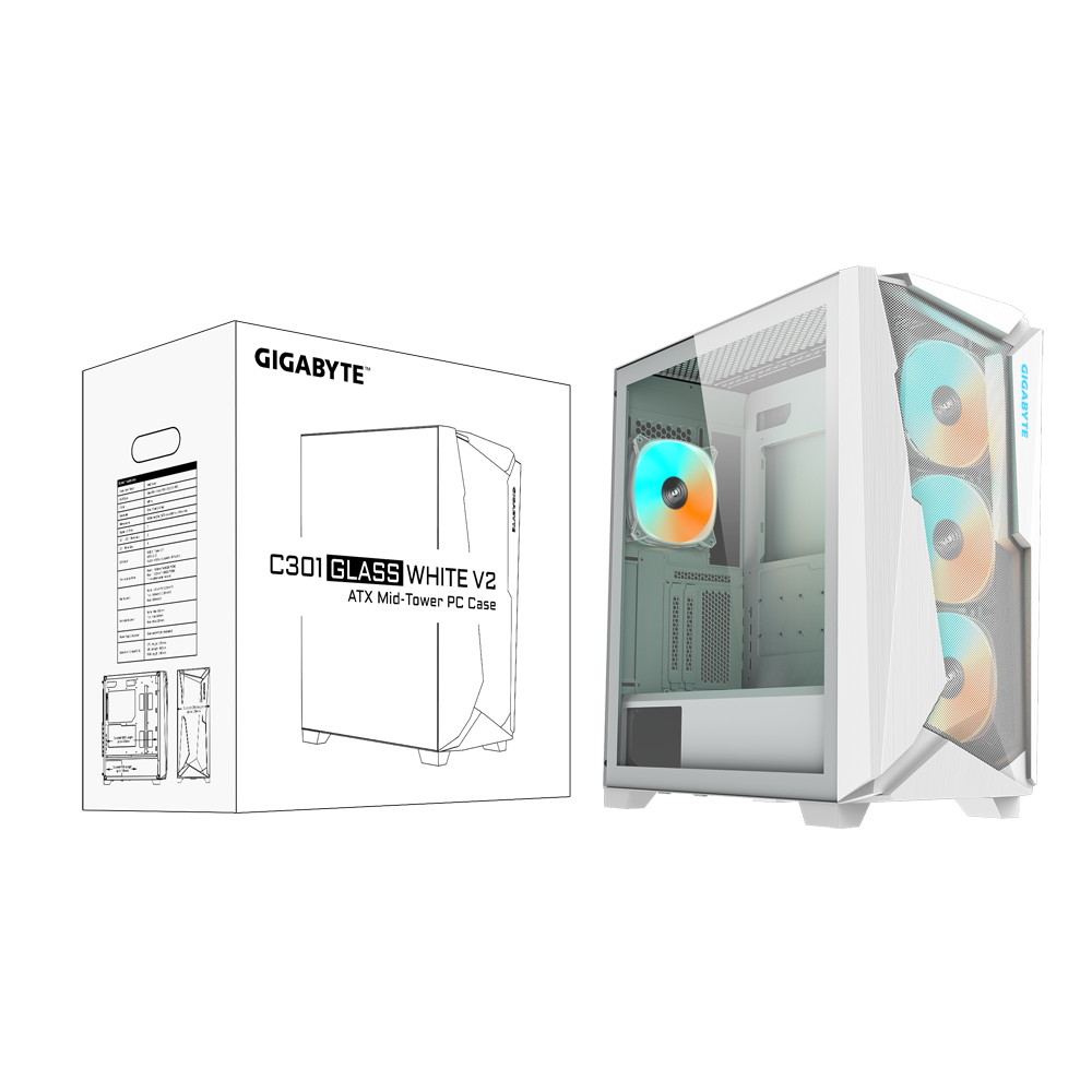 Кутия Gigabyte C301 WHITE V2, Tempered Glass, Mid-Tower, RGB Fusion - Image 8