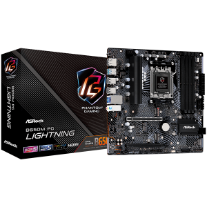 ASROCK B650 PG LIGHTNING AM5 Socket 4x DDR5 7200+ Dual Channel RAM PCIe 4.0 x16 3.0 x16 3x M.2 socket 4x SATA 6GB 17x USB 7.1 Audio 2.5GB LAN mATX
