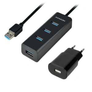 AXAGON HUE-S2BP 4x USB3.0 Charging Hub 1.2m Cable MicroUSB Charging Incl. AC Adapter