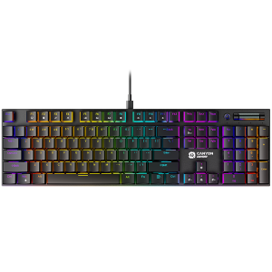CANYON Cometstrike TKL GK-55 104keys Mechanical keyboard 50million times life with VS11K28A solution GTMX red switch RGB backlight 18 modes 1.8m PVC cable metal material + ABS US layout size: 436*126*26.6mm weight:820g black