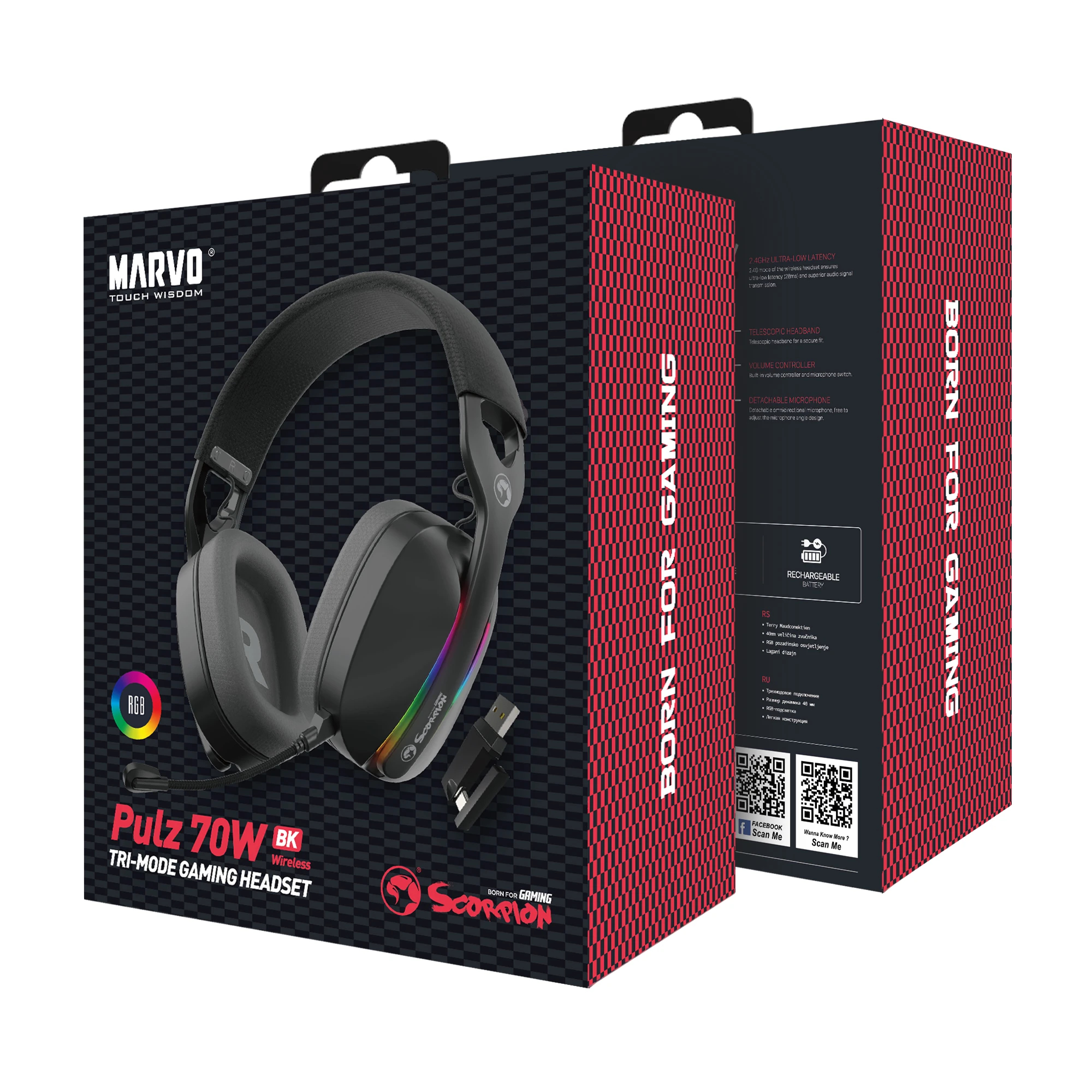 Marvo безжични геймърски слушалки Gaming Headphones Pulz 70W - Bluetooth, 2.4G - MARVO-HG9086W - Image 8
