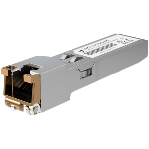 Ubiquiti UACC-CM-RJ45-MG SFP+ to RJ45 adapter 1/2.5/5/10 GbE is a RJ45 transceiver that can be inserted into an SFP port in order to connect a copper Ethernet cable