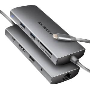 AXAGON HMC-8HLSA USB-C 3.2 Gen 1 hub 3x USB-A + 4K/30Hz HDMI + SD/microSD GLAN Audio PD 100W 20cm USB-C cable
