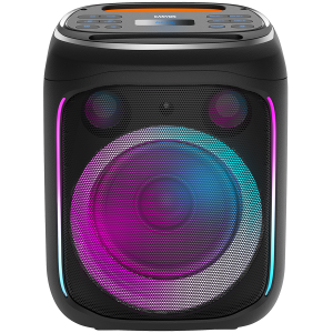 CANYON OnFun 5 Partybox speaker,Spec: speaker drivers: 6.5''+1.5'tweeter Power Output : 40W Lithium Battery : 7.4v 3600mAh Function : AUX+TF+MIC+BT+USB+DSP+EQ+ehco+. Color: Black body,orange handle.