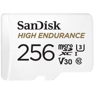 SanDisk High Endurance microSDXC 256GB + SD Adapter - for dash cams & home monitoring up to 20,000 Hours Full HD / 4K videos up to 100/40 MB/s Read/Write speeds C10 U3 V30 EAN: 619659173227