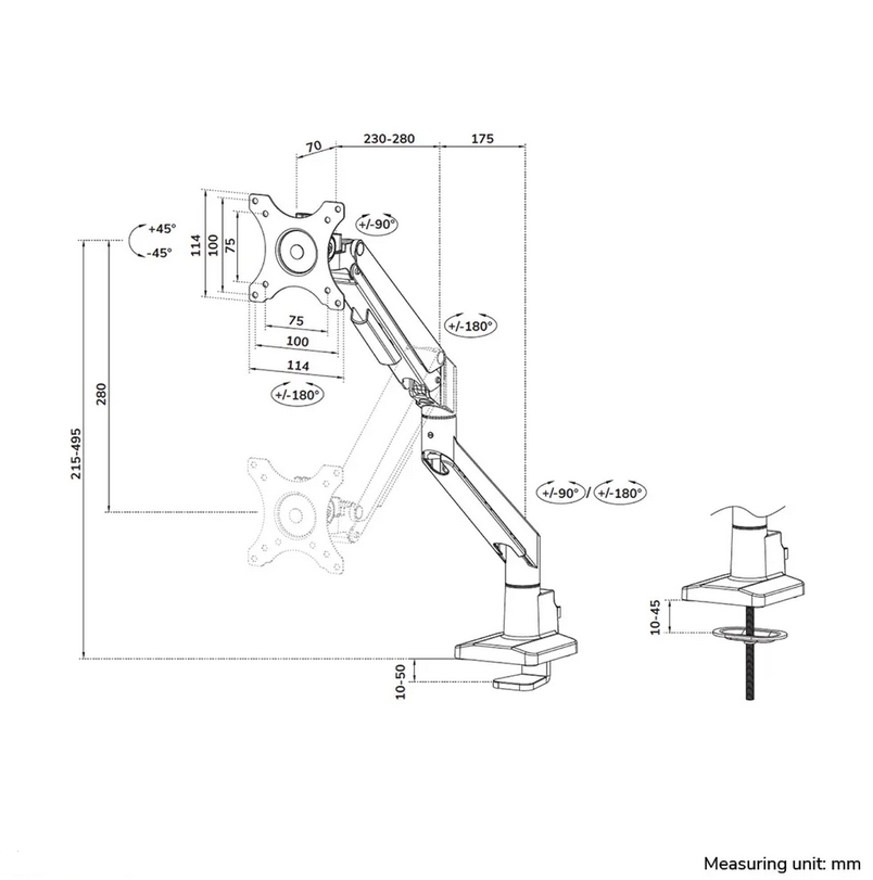 Стойка, Neomounts by Newstar Next Slim Desk Mount, single display (topfix clamp & grommet) - Image 17