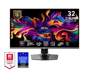 Монитор, MSI MPG 321URX QD-OLED, 31.5", 240Hz, 0.03ms, UHD 3840x2160, Oled Care 2.0, Fanless Design w Graphene, ClearMR 13000, HDR True Black 400, AI VISION, 250 nits, 1500000:1, 100M;1, DP(1.4a), 2x HDMI(2.1), Type-C (DP alt. PD 90W), KVM, Adj.Stand 100mm, VESA