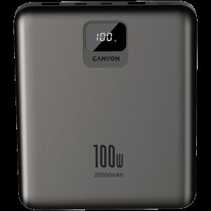 CANYON power bank PB-2008 LED FLAT 20000 mAh PD100W QC3.0 Dark Grey