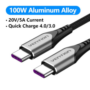 Vention Кабел USB 2.0 Type-C to Type-C - 1.0M Black 5A Fast Charge - TAEHF
