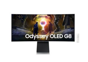 Монитор, Samsung LS34DG850, 34'' CURVED Odyssey G8 OLED, 1800R, 175 Hz, 0.1 ms GTG, 21:9, 3440 x 1440, Smart, 2xUSB C, Mini DP, Micro HDMI 2.1, Wi-Fi 5, BT 5.2, Speakers, 178°/178°, Silver