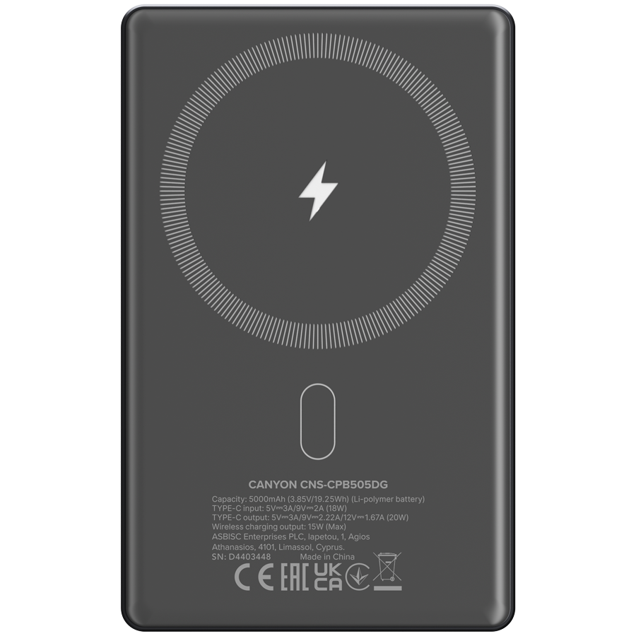 CANYON power bank OnPower 505 slim Magsafe 5000 mAh PD20W Dark Grey - Image 3