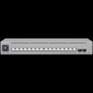 Ubiquiti 16-port Layer 3 Etherlighting switch with 2.5 GbE PoE++ output and versatile mounting options 4x 2.5 GbE PoE++ ports 12x GbE PoE+ ports 2x 10G SFP+ ports 180W total PoE availability