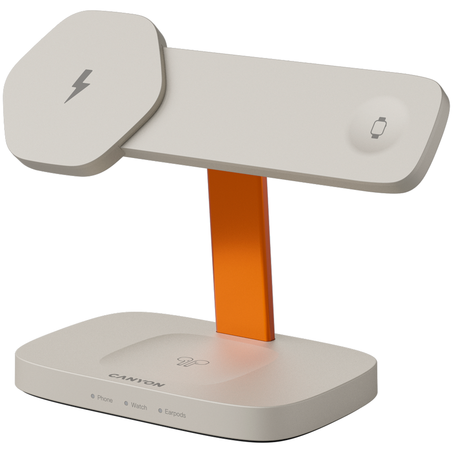 CANYON Wireless Charging Station Hexagon 310 3in1 LightGrey/Orange - Image 2