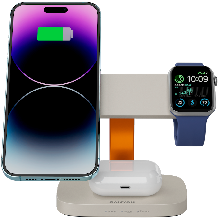 CANYON Wireless Charging Station Hexagon 310 3in1 LightGrey/Orange - Image 5