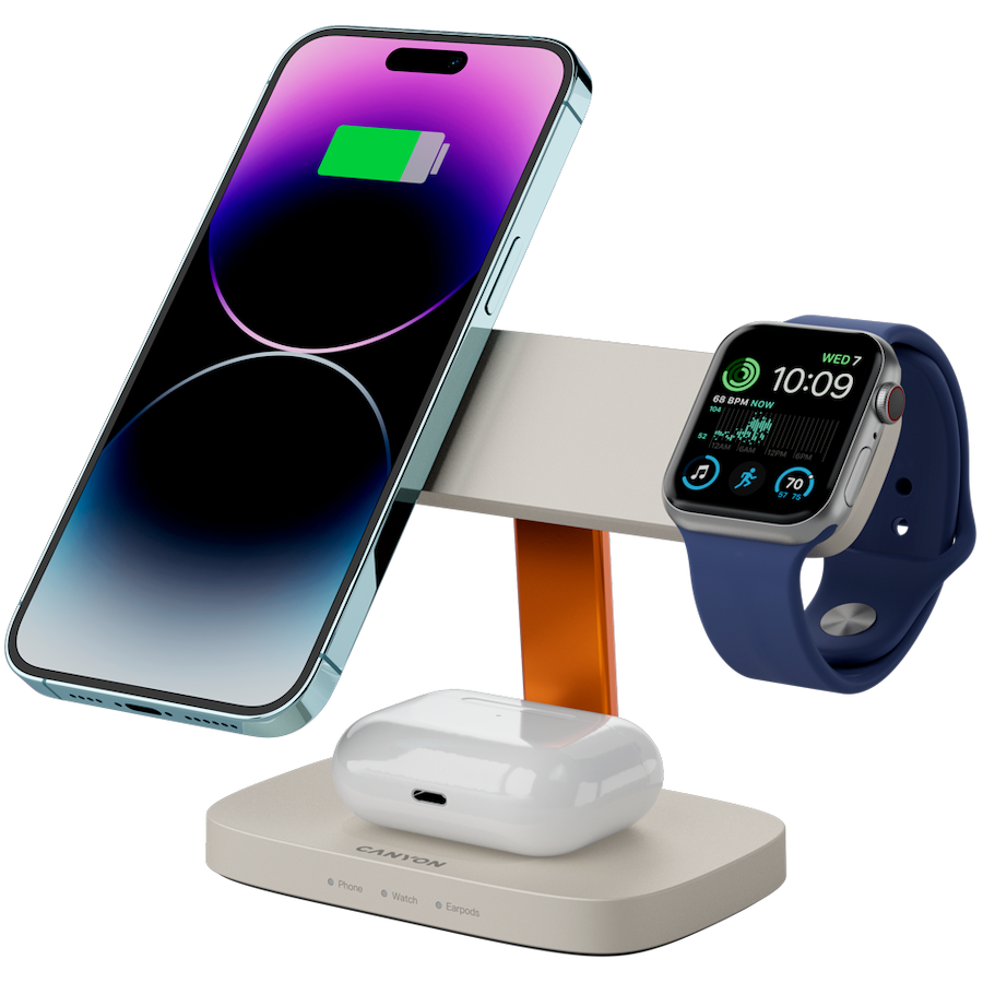 CANYON Wireless Charging Station Hexagon 310 3in1 LightGrey/Orange - Image 6