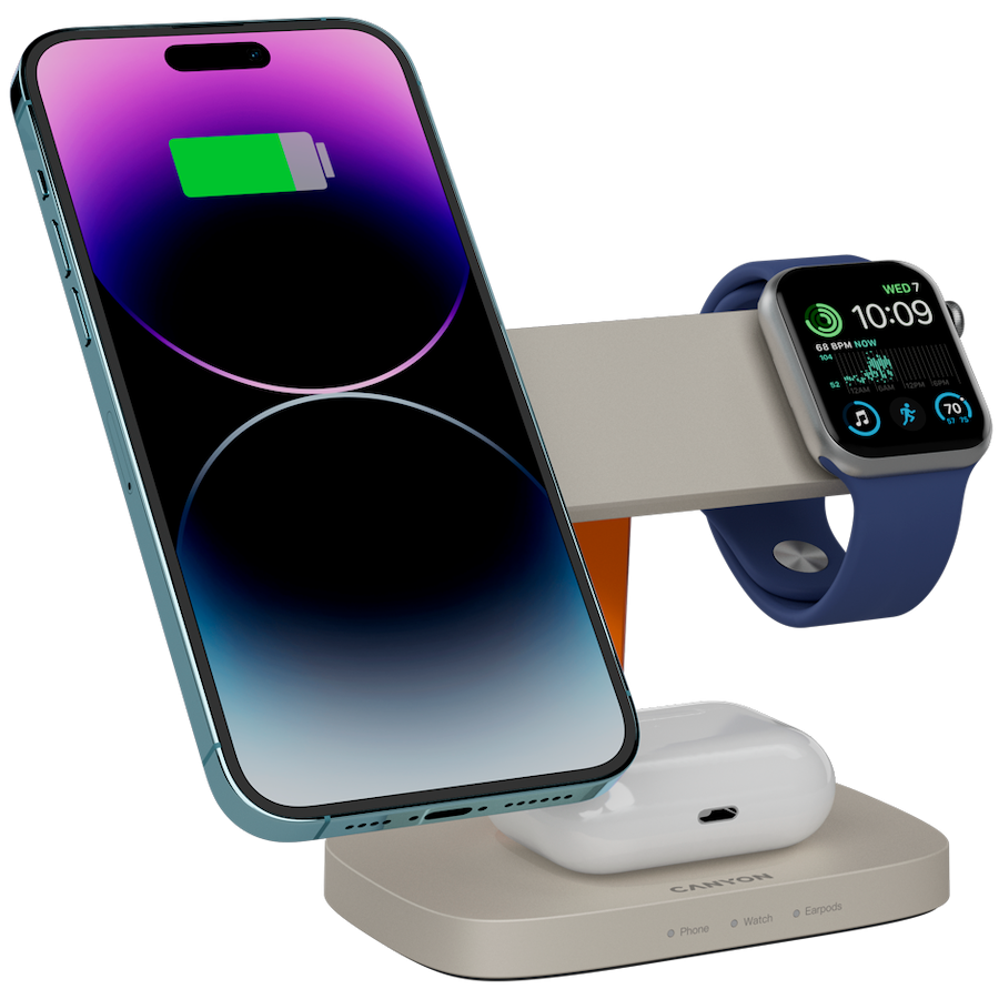 CANYON Wireless Charging Station Hexagon 310 3in1 LightGrey/Orange - Image 7