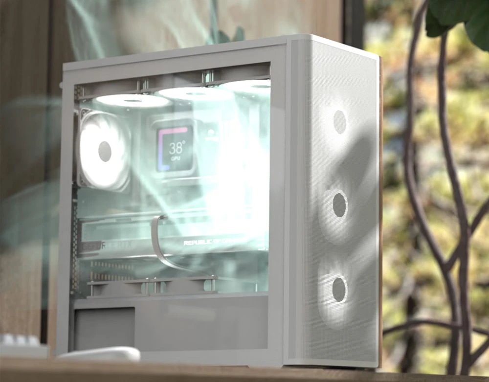 AeroCool кутия Case ATX - D501A White, Addressable RGB, Wood - Image 11