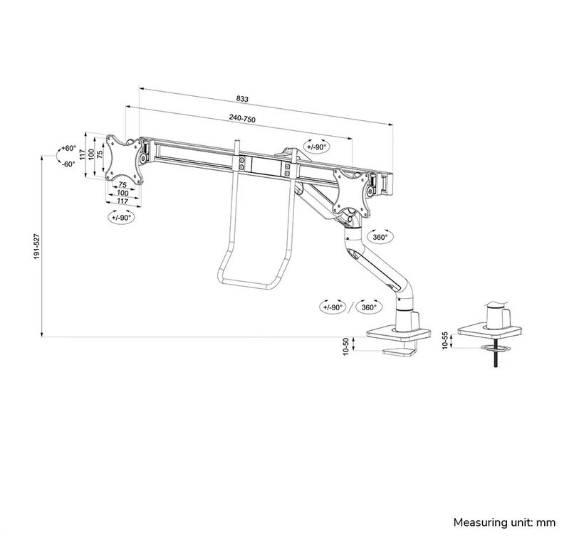 Стойка, Neomounts Next One Desk Mount, double display crossbar (topfix clamp/grommet) - Image 18