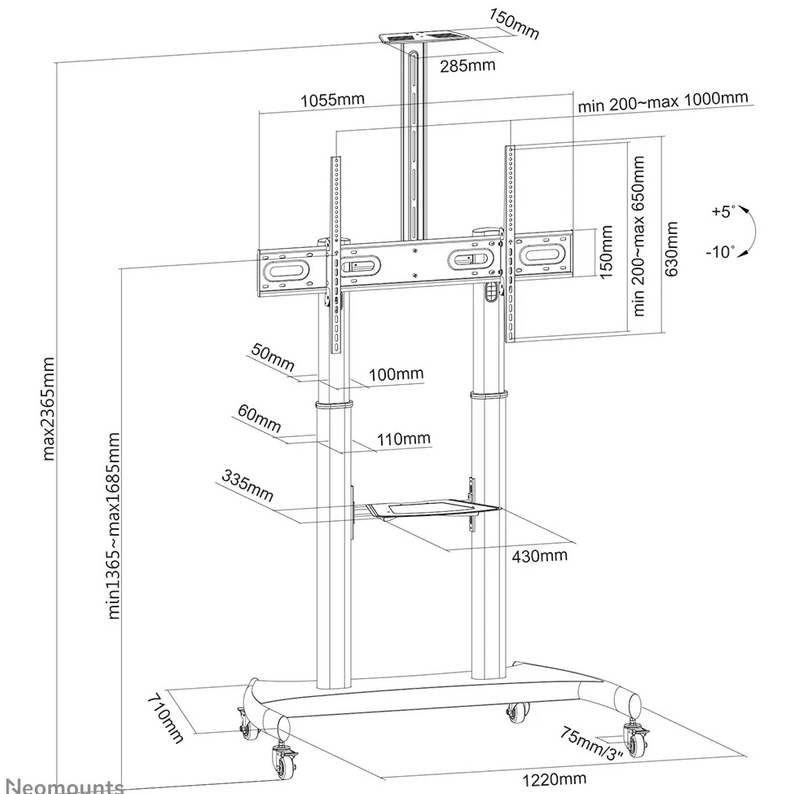 Стойка, Neomounts Mobile Flat Screen Floor Stand (height: 128-160 cm) - Image 14
