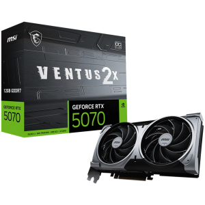 MSI Video Card Nvidia GeForce RTX 5070 12G VENTUS 2X OC 12GB GDDR7 192bit Effective Memory Clock: 28000MHz Boost: 2542 MHz 6144 CUDA Cores PCIe 5.0 3x DP 2.1b HDMI 2.1b RAY TRACING Dual Fan 1x16pin 650W Recommended PSU 3Y