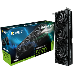 PALIT GeForce RTX 5070 Infinity 3 12GB GDDR7 192 bit 1x HDMI 2.1b 3x DP 2.1b 3 Fan 1x 16-pin pwr connector 650W board size 291.9 x 116.6 x 41.3 mm NE75070019K9-GB2050S