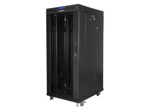 Комуникационен шкаф, Lanberg rack cabinet 19" free-standing 27U / 600x800 self-assembly flat pack with glass door LCD, black