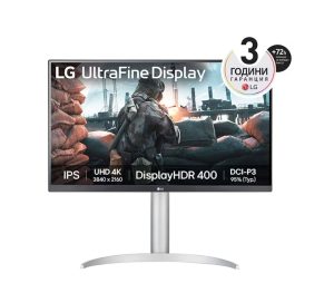 Монитор, LG 27UP650P-W, 27" UHD 4K IPS AG, DCI-P3 95%, Cinema Screen, 5ms, 1200:1, Mega DFC, 400 cd/m2, 3840x2160, AMD FreeSync, HDR 10, VESA Display HDR 400, HDMI, DisplayPort, FreeSync, Headphone out, Height Adjustable,Pivot Tilt, Reader Mode, Black