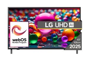 Телевизор, LG 43UA75003LA, 43" 4K UltraHD TV 4K (3840x2160), DVB-T2/C/S2, webOS 25 Smart, ThinQ AI, Alpha 7 AI Processor, WiFi, HDR10 pro, HLG, ALLM/HGiG, 4K Upscaling, AI Sound pro, Multiple View, HDMI eARC, LAN, USB, Bluetooth, Google Cast, 2 Pole Stand, Black