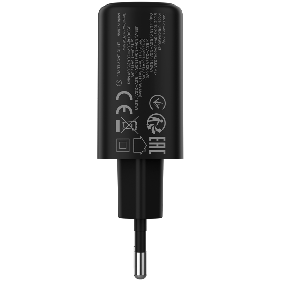 CANYON charger OnCharge 200 20W 1xPD 1xQC EU Black - Image 3