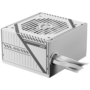 MSI MAG A650BNL WHITE Power Supply 650W 80 PLUS Bronze 120mm low noise Fan Protections: OCP/OVP/OPP/OTP/SCP Active PFC Design Flat Cable Equipment Dimensions: 150mmx140mmx86mm 5Y Warranty