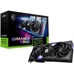 MSI Video Card Nvidia GeForce RTX 5070 12G GAMING TRIO OC 12GB GDDR7 192bit Effective Memory Clock: 28000MHz Boost: 2610 MHz 6144 CUDA Cores PCIe 5.0 3x DP 2.1b HDMI 2.1b RAY TRACING Triple Fan 1x16pin 650W Recommended PSU 3Y