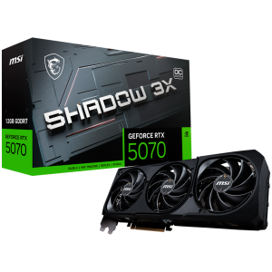 MSI Video Card Nvidia GeForce RTX 5070 12G SHADOW 3X OC 12GB GDDR7 192bit Effective Memory Clock: 28000MHz Boost: 2542 MHz 6144 CUDA Cores PCIe 5.0 3x DP 2.1b HDMI 2.1b RAY TRACING Triple Fan 1x16pin 650W Recommended PSU 3Y