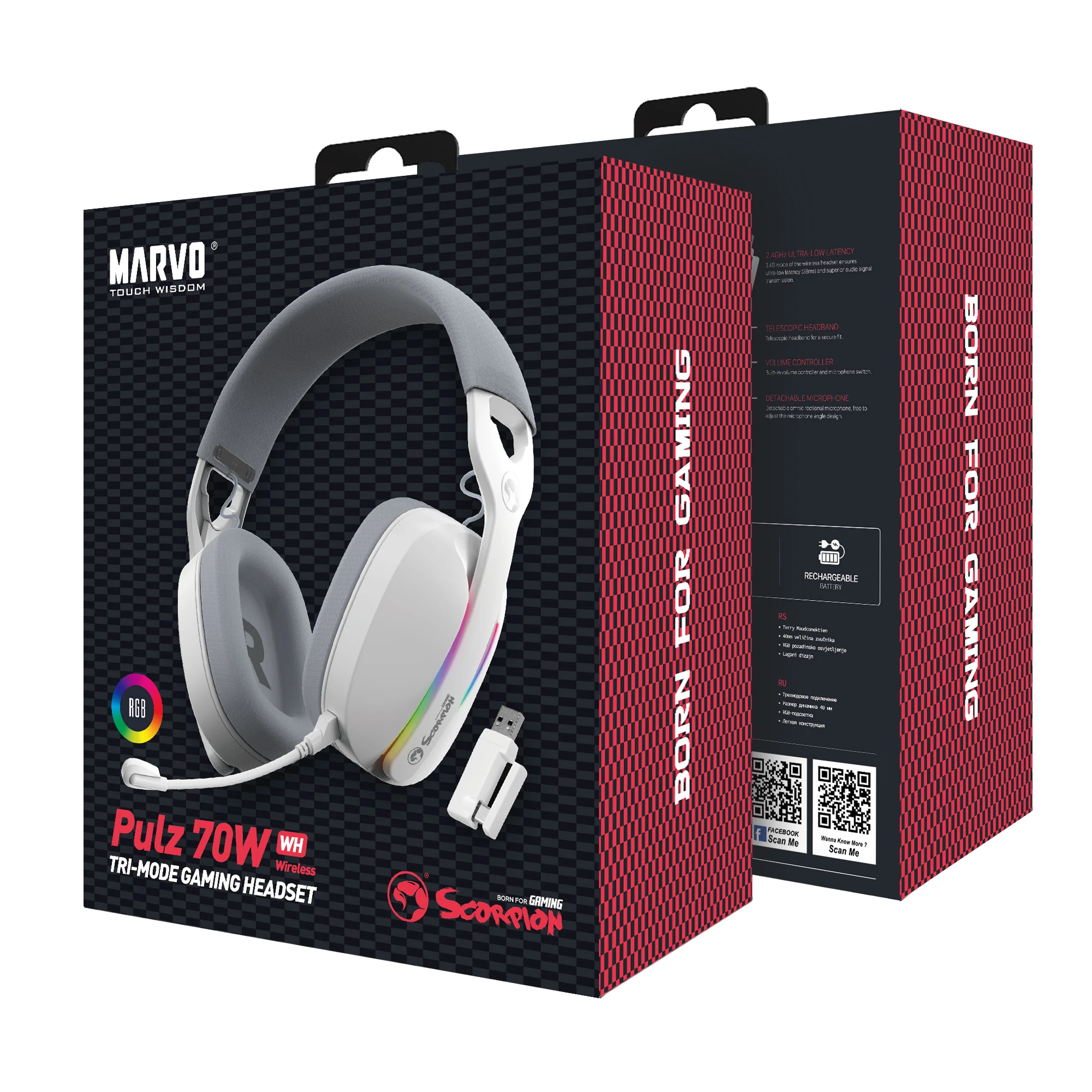 Marvo Геймърски слушалки Gaming Headphones Pulz 70S White - 7.1 RGB - MARVO-HG9086-WH - Image 9