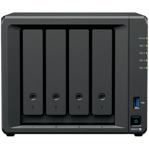 Synology DiskStation DS925+ Tower 4-Bays 3.5'' SATA HDD/SSD 2 x M.2 2280 NVMe SSD slot CPU AMD Ryzen V1500B 4-core 2.2 GHz 4 GB DDR4 ECC SODIMM 2x RJ-45 2.5 GbE LAN Port; 2x USB 3.2; 1 xUSB Type-C expansion port; 2.26 kg; 3yr warranty